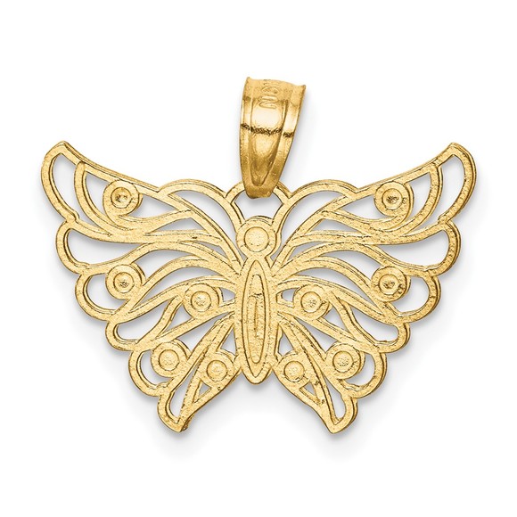 10k Yellow Genuine Gold with  Rhodium Butterfly Necklace Charm Pendant - Picture 4 of 4